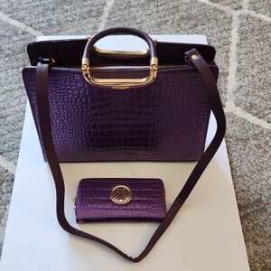 Dasein Top Handle/Crossbody Purple Satchel Bag And Wallet. Handle Broken.